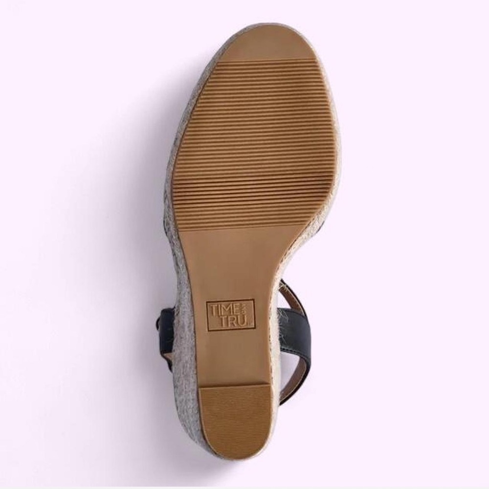 NWT Time and Tru Cotton Canvas Memory Foam Wedge Sandals Size 9 Heels - Picture 7 of 9